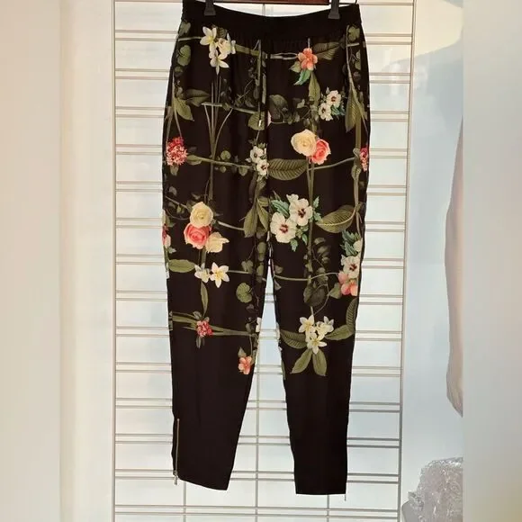 TED BAKER Floral Pant size 2 Black side pockets back zipper pocket - Picture 3 of 9